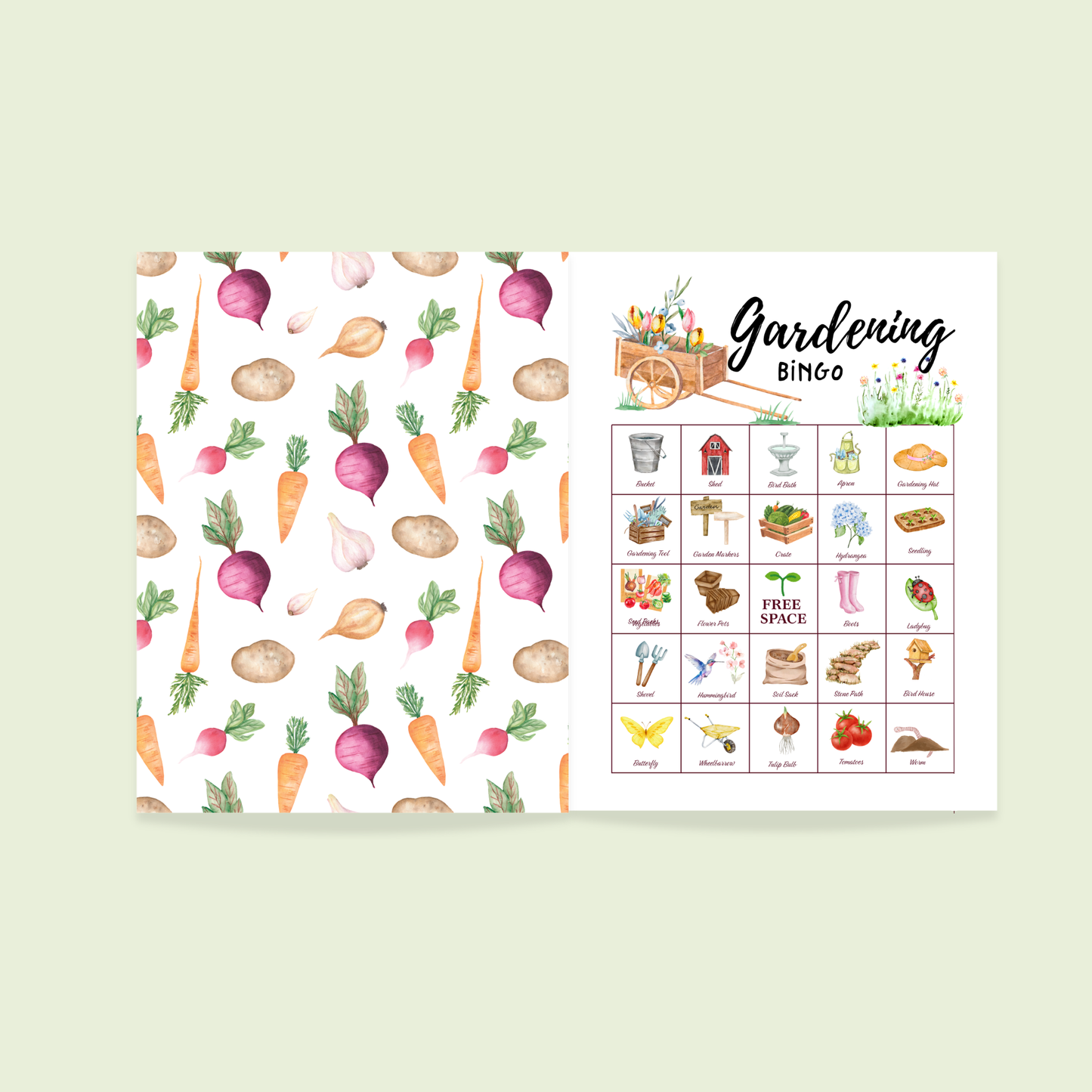 Gardening Bingo - 32 PRINTABLE unique cards. Instant digital download PDF. Game for senior citizen, retiree brunch activity
