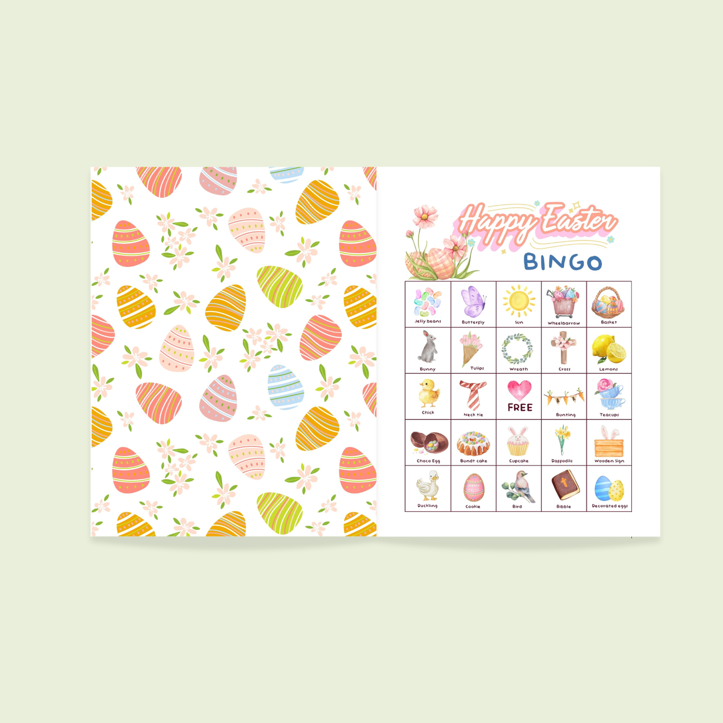 Happy Easter Bingo - 32 PRINTABLE unique cards. Instant digital download PDF. Easter Sunday Theme, Classroom use, Party