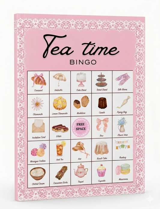 Tea Time Bingo - 32 PRINTABLE unique cards. Instant digital download PDF. Fun activity for Afternoon Tea Party