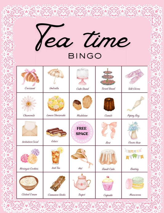 Tea Time Bingo - 32 PRINTABLE unique cards. Instant digital download PDF. Fun activity for Afternoon Tea Party
