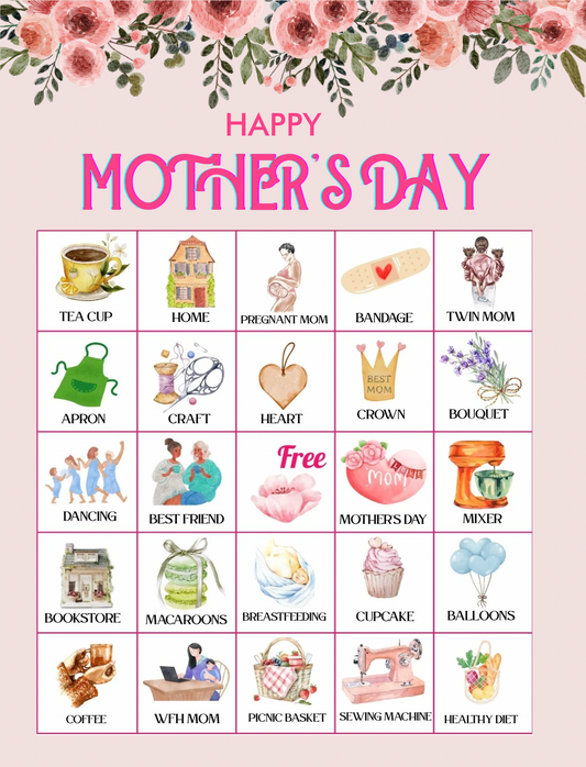 Mother's Day Bingo - 32 PRINTABLE unique cards. Instant digital download PDF. Fun Mother's Day Party Game, Mom Birthday Activity for Kids and Teens