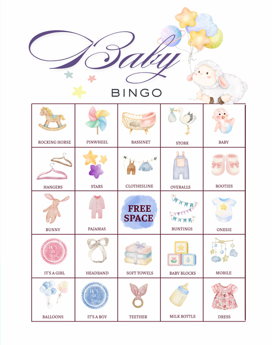 Baby Bingo - 32 PRINTABLE unique cards. Instant digital download PDF. Gender Reveal Party, New parent celebration game
