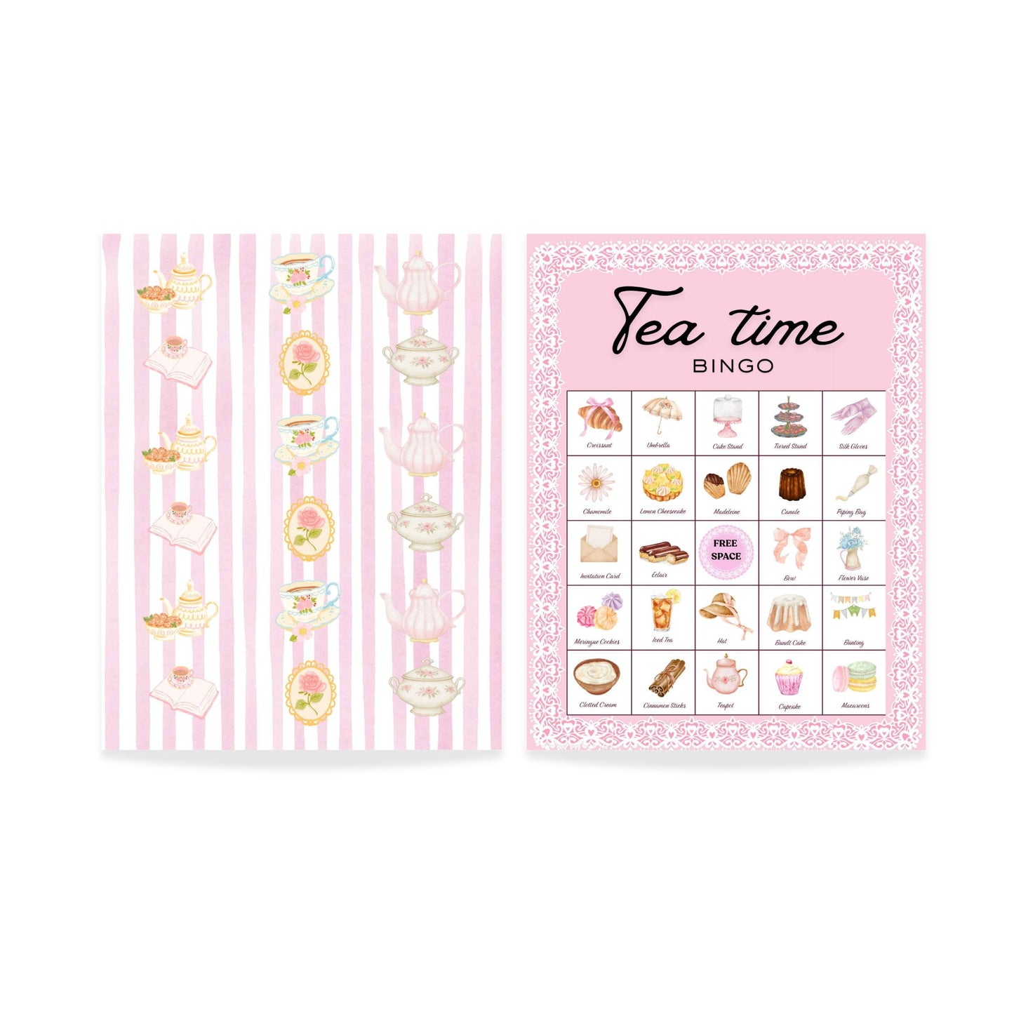 Tea Time Bingo - 32 PRINTABLE unique cards. Instant digital download PDF. Fun activity for Afternoon Tea Party