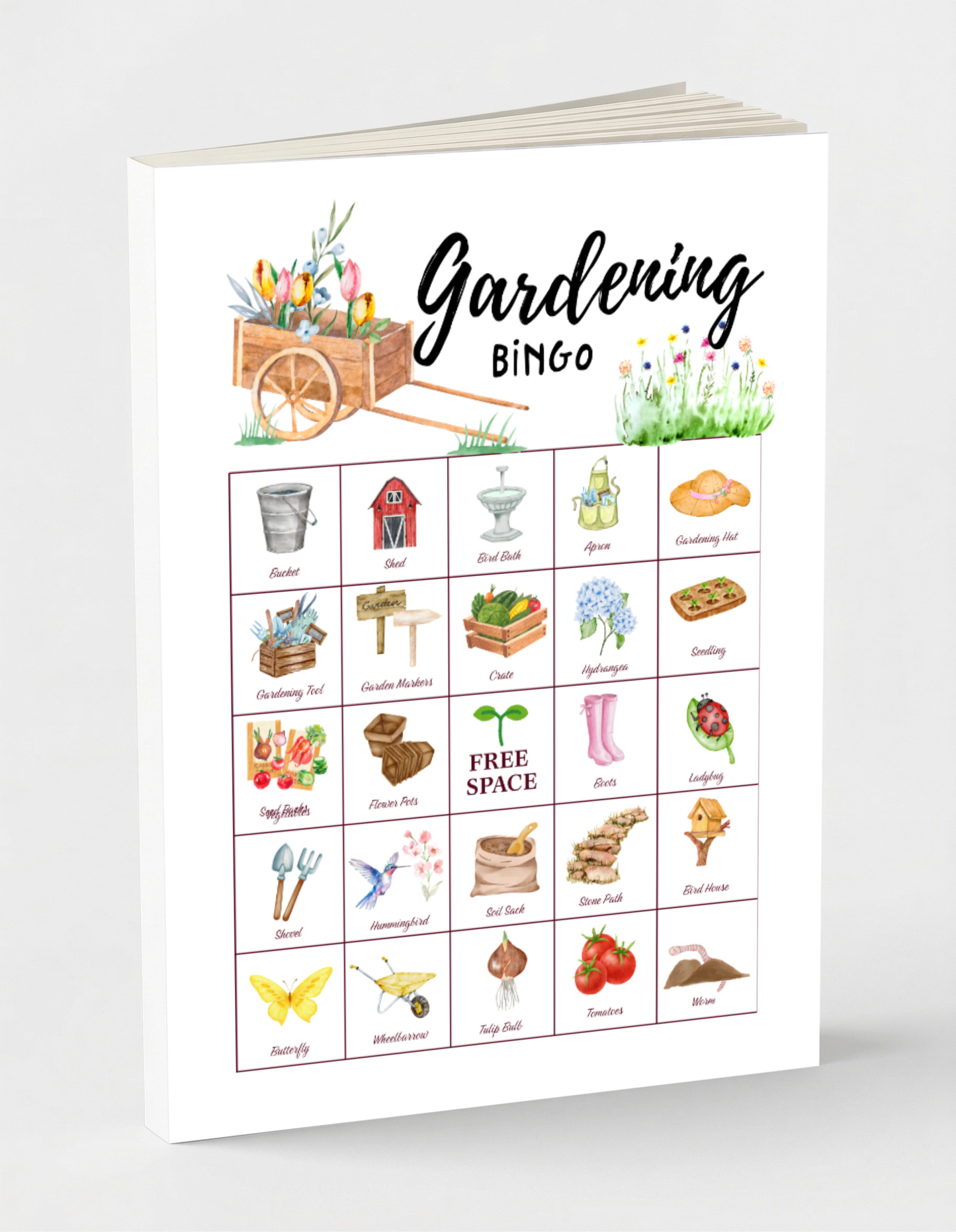 Gardening Bingo - 32 PRINTABLE unique cards. Instant digital download PDF. Game for senior citizen, retiree brunch activity