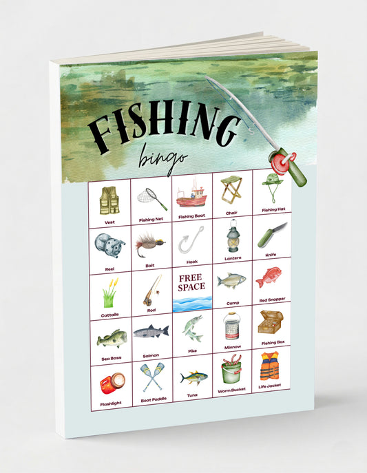 Fishing Bingo - 32 PRINTABLE unique cards. Instant digital download PDF. Father's Day, party game ideas, senior citizen game, kids games, retirement activity